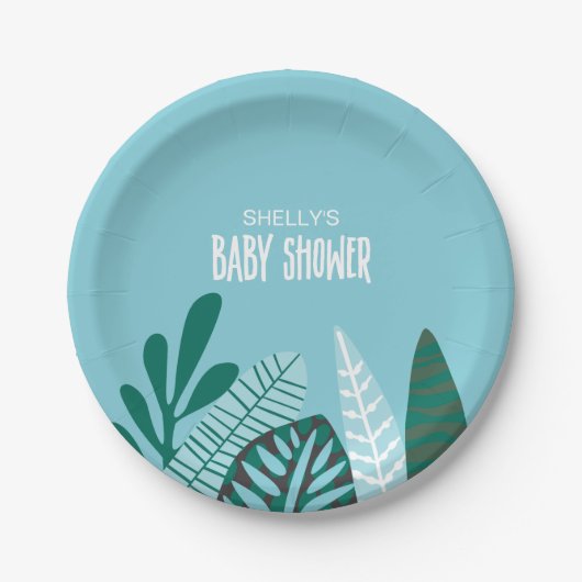 Assiettes En Carton Baby shower tropical Aqua (Devant)