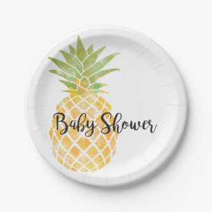 Assiettes En Carton Baby shower tropical d'ananas de jaune d'aquarelle