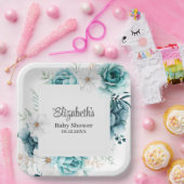 Assiettes En Carton Baby shower turquoise et blanc cassé (Fête)