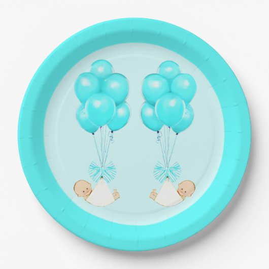 Assiettes En Carton Baby shower Twin Boys (Devant)