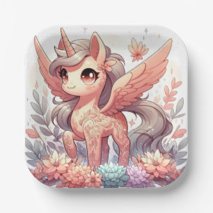 Assiettes En Carton Baby shower Unicorn enchanté