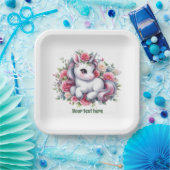 Assiettes En Carton Baby shower unicorn mignon personnalisable (Fête)