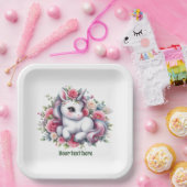 Assiettes En Carton Baby shower unicorn mignon personnalisable (Fête)