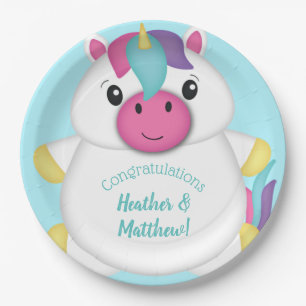 Assiettes En Carton Baby shower Unicorn Turquoise