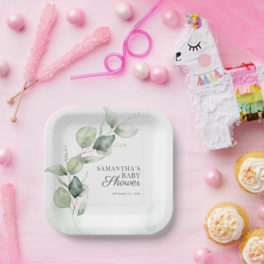 Assiettes En Carton Baby shower végétal Eucalyptus (Fête)