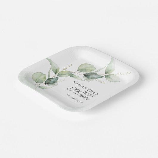 Assiettes En Carton Baby shower végétal Eucalyptus (Angulaire)