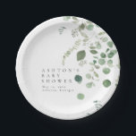 Assiettes En Carton Baby shower verdoyant<br><div class="desc">Il s'agit de plaques de papier baby shower à l'eucalyptus simples et élégantes, avec des éléments de verdure aquarelle et une police moderne. Modifiez tous les termes et toutes les couleurs* sur ce modèle de programme de mariage. * la couleur de l'aquarelle verte ne sont pas modifiables // Pour les...</div>