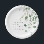 Assiettes En Carton Baby shower verdoyant<br><div class="desc">Il s'agit de plaques de papier baby shower à l'eucalyptus simples et élégantes, avec des éléments de verdure aquarelle et une police moderne. Modifiez tous les termes et toutes les couleurs* sur ce modèle de programme de mariage. * la couleur de l'aquarelle verte ne sont pas modifiables // Pour les...</div>