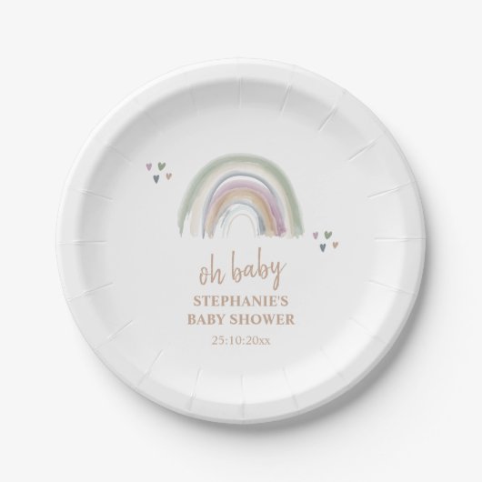 Assiettes En Carton Baby shower vert Boho Muted Rainbow Sage (Devant)