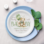 Assiettes En Carton Baby shower vert brun brun à l'ours en peluche<br><div class="desc">Teddy ours bearly wait sauge vert et marron baby shower personnalisé monogramme imprimé plaques modèle personnalisées teddy ours baby shower table décor</div>