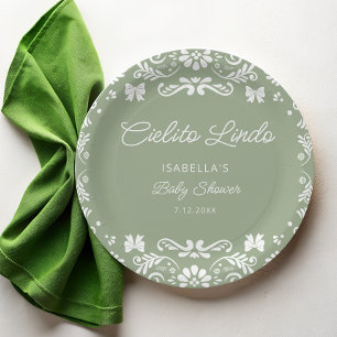 Assiettes En Carton Baby shower vert Cielito Lindo mexicain Sage