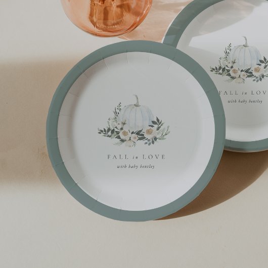 Assiettes En Carton Baby shower vert Citrouille d'automne blanc
