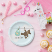 Assiettes En Carton Baby shower vert de corde à  linge (Fête)