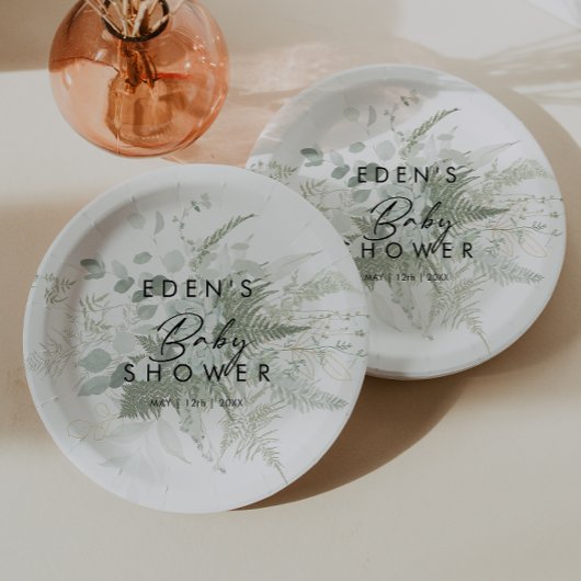 Assiettes En Carton Baby shower vert et or moderne
