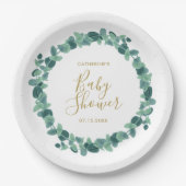 Assiettes En Carton Baby shower vert Eucalyptus (Devant)