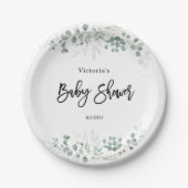 Assiettes En Carton Baby shower vert Eucalyptus (Devant)