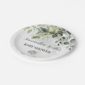 Assiettes En Carton Baby shower vert Eucalyptus rond (Angle)