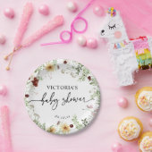 Assiettes En Carton Baby shower vert minimal Fleur sauvage Boho (Fête)