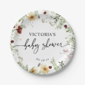 Assiettes En Carton Baby shower vert minimal Fleur sauvage Boho (Devant)