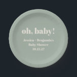 Assiettes En Carton Baby shower vert moderne de taille mignonne Nom pe<br><div class="desc">Baby shower vert de taille mignonne moderne Nom personnalisé Plaques de papier</div>