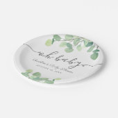 Assiettes En Carton Baby shower vert moderne Eucalyptus (Angle)
