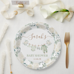 Assiettes En Carton Baby shower Vêtements de bébé vert Sage