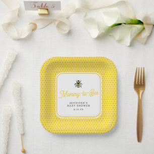 Assiettes En Carton Baby shower Vintage à la maman à l'abeille
