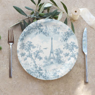 Assiettes En Carton Baby shower vintage parisien Toile de Jouy