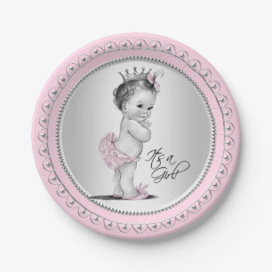 Assiettes En Carton Baby shower vintage princesse rose argent fille
