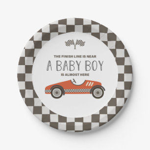 Assiettes En Carton Baby Shower Voiture de Course Rouge Vintage