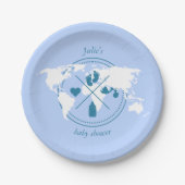 Assiettes En Carton Baby shower Voyage Thème Passport World Map (Devant)