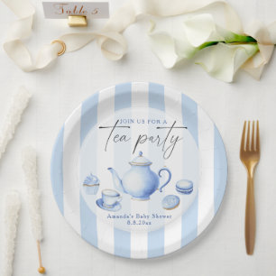 Assiettes En Carton Baby shower Watercolor Blue Tea Party