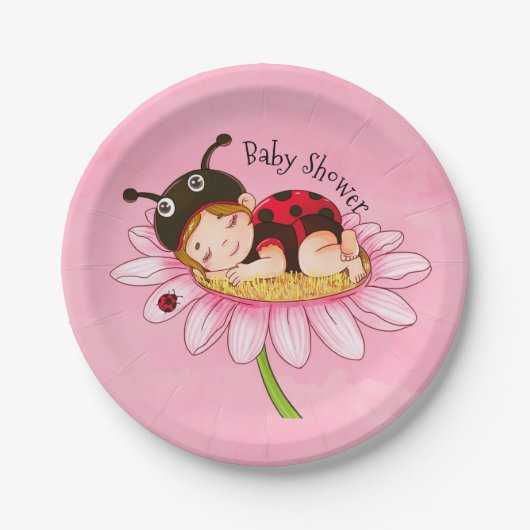 Assiettes En Carton Baby shower Whimsical Little Ladybug (Devant)