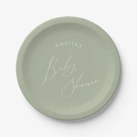 Assiettes En Carton Baby shower Whimsical Sage Green (Devant)