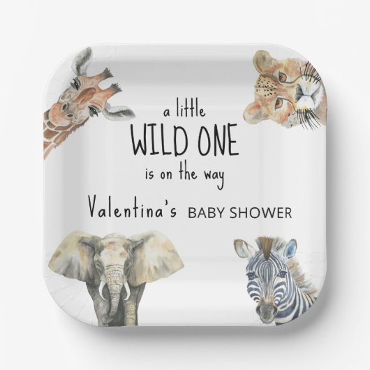 Assiettes En Carton Baby shower Wild One Safari Animaux (Recto)