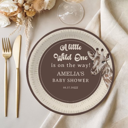 Assiettes En Carton Baby shower Wild One Safari Giraffe