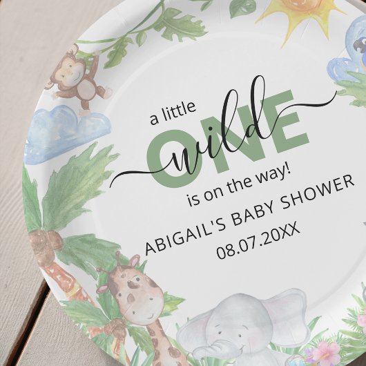 Assiettes En Carton Baby shower Wild One Safari serviettes
