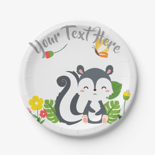 Assiettes En Carton Baby Skunk, Papillon & Fleurs (Devant)