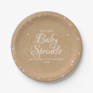 Assiettes En Carton Baby sprinkle rustique kraft coeurs roses