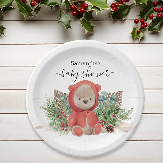 Assiettes En Carton Baby Teddy Ours Noël Bouquet Boho
