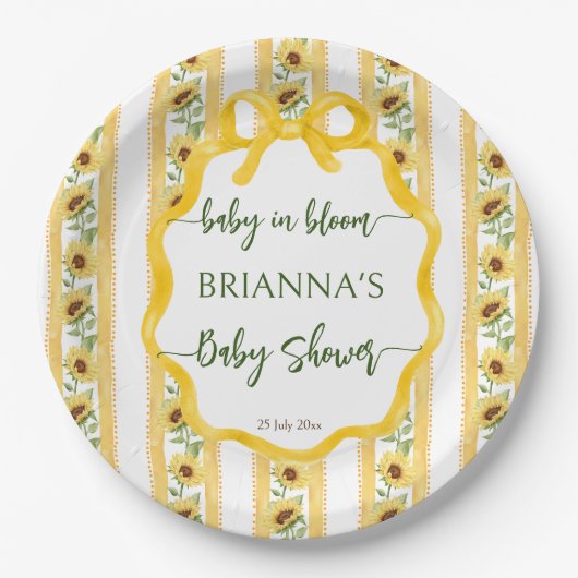 Assiettes En Carton Baby tournesol dans le baby shower en fleurs monog (Devant)