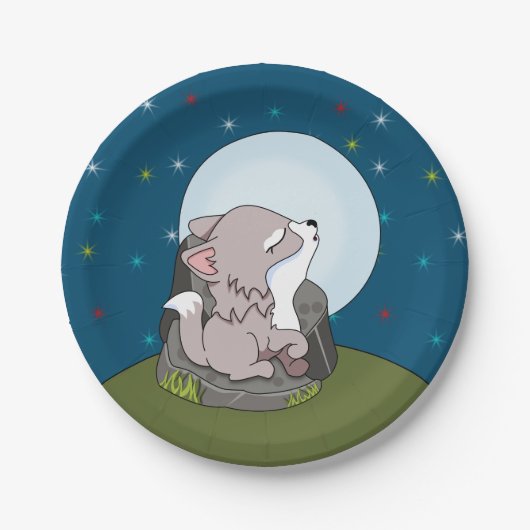 Assiettes En Carton Baby Wolf hurle à une lune (Devant)