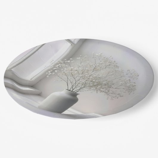Assiettes En Carton Baby's Breath Bouquet In White Vase (Angle)