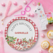 Assiettes En Carton Baby's Cherry First Red Gingham Birthday (Fête)