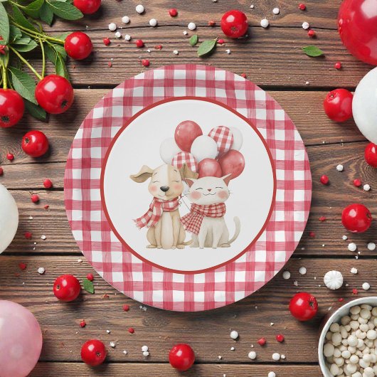 Assiettes En Carton Baby's Cherry First Red Gingham Birthday