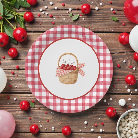Assiettes En Carton Baby's Cherry First Red Gingham Birthday
