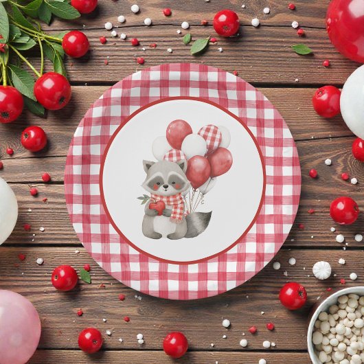 Assiettes En Carton Baby's Cherry First Red Gingham Birthday