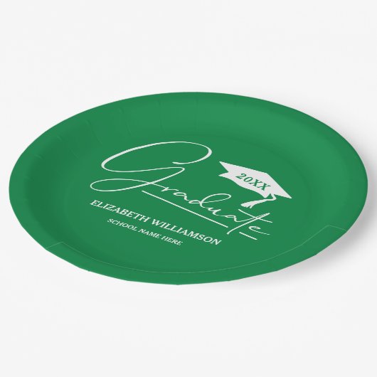 Assiettes En Carton Bac blanc de graduation de script vert (Angle)