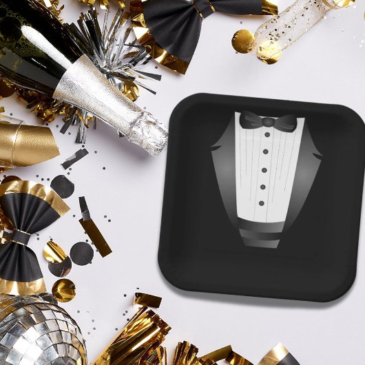Assiettes En Carton Bachelor Party Groomsman Team Groom black tuxedo