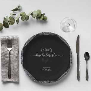 Assiettes En Carton Bachelorette gothique florale noire et argent